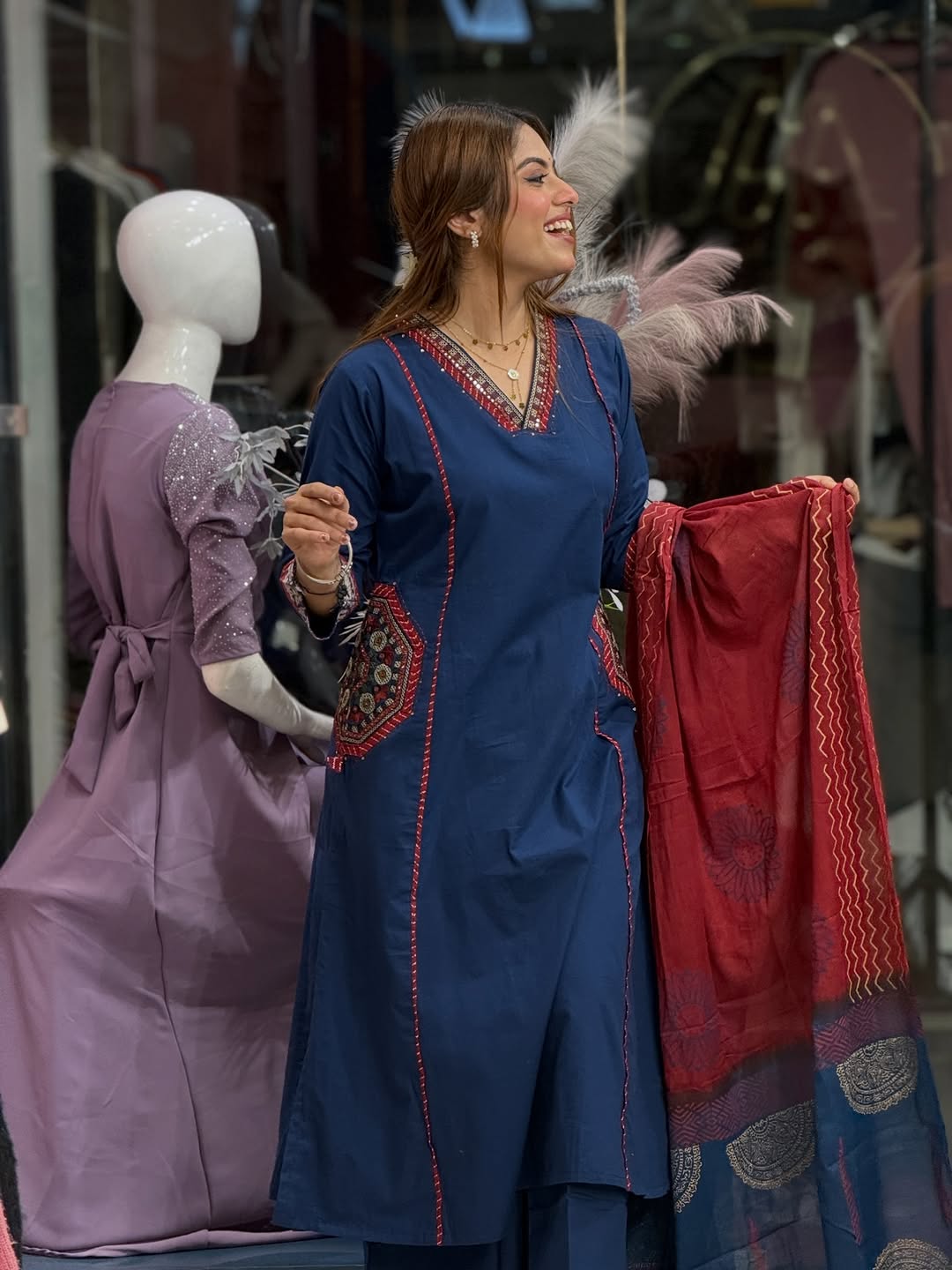 Ira Cotton Yoke Embroidered Suit Set with Pant & Dupatta