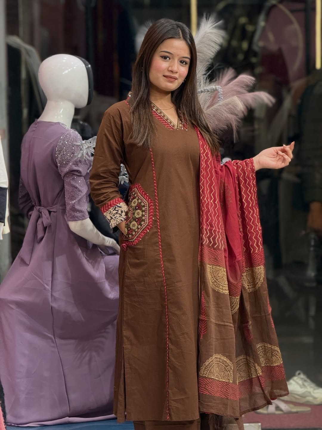 Ira Cotton Yoke Embroidered Suit Set with Pant & Dupatta