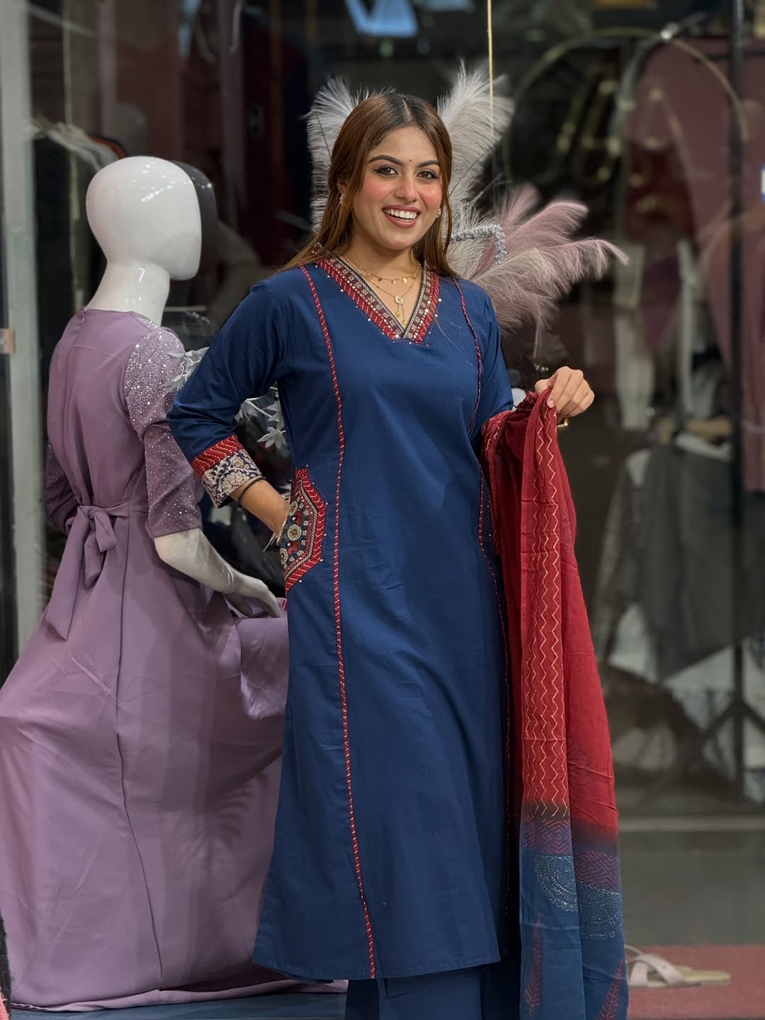 Ira Cotton Yoke Embroidered Suit Set with Pant & Dupatta