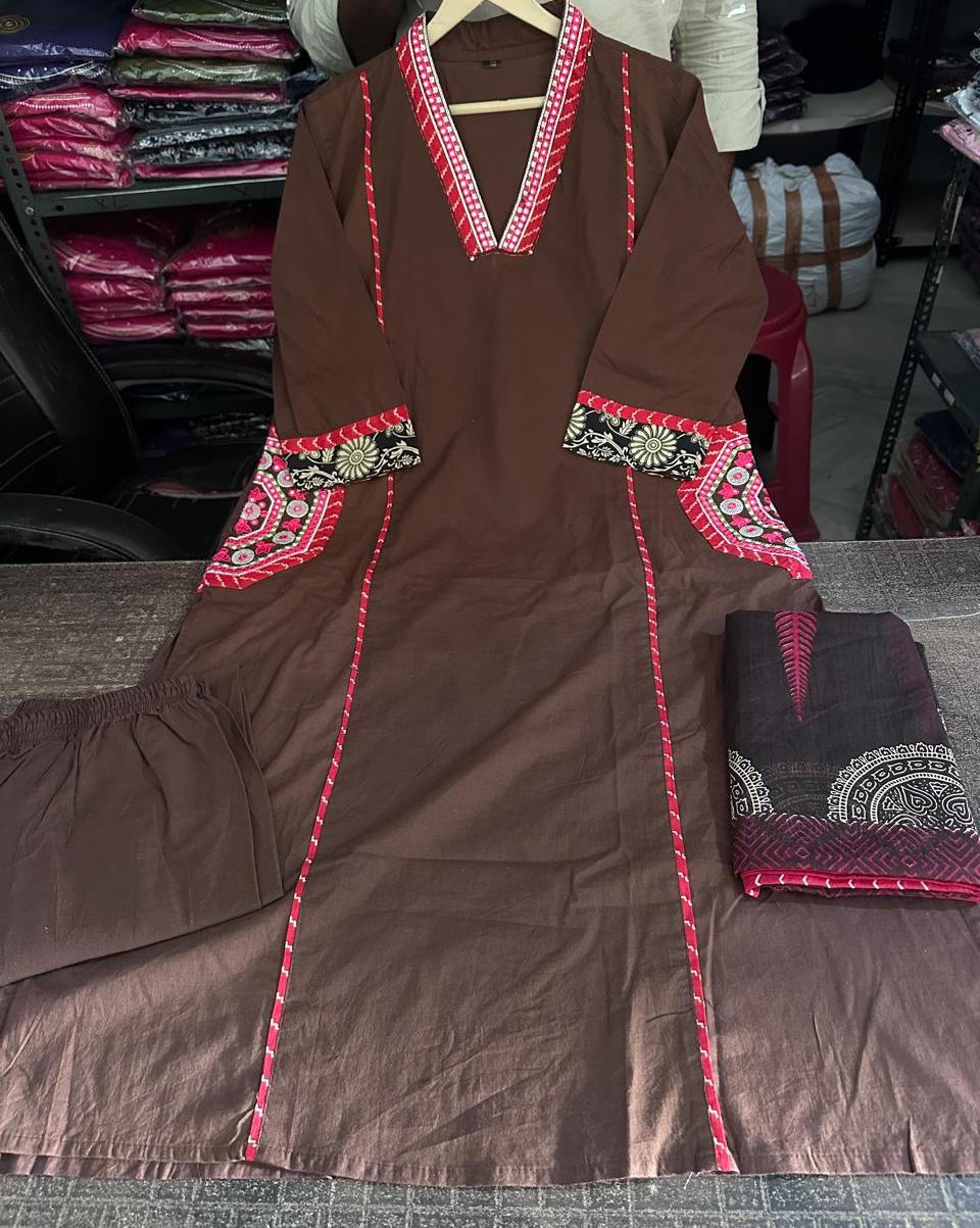 Ira Cotton Yoke Embroidered Suit Set with Pant & Dupatta