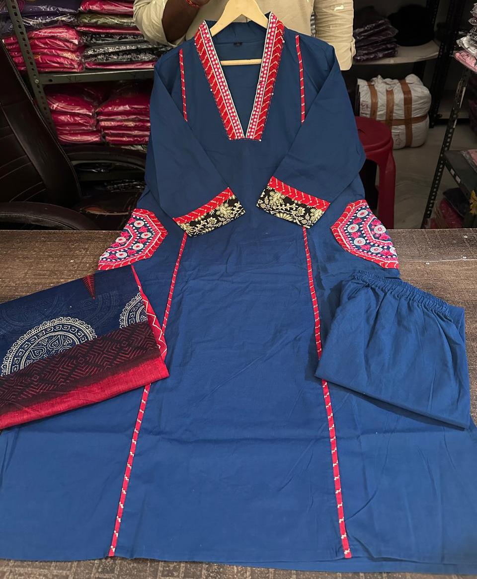 Ira Cotton Yoke Embroidered Suit Set with Pant & Dupatta