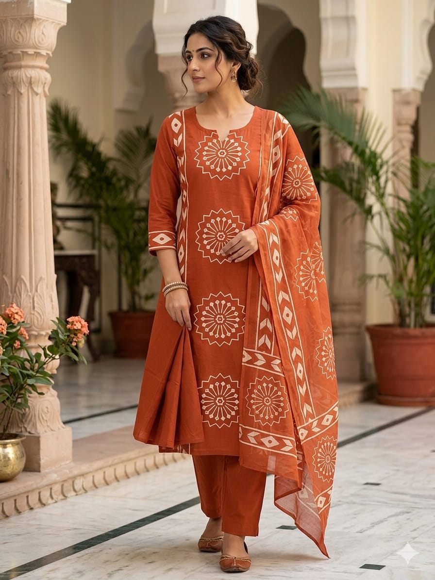Nyra Pure Cotton Tubelight Work Kurti with Pant & Mal Cotton Dupatta