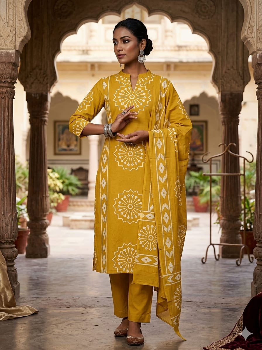 Nyra Pure Cotton Tubelight Work Kurti with Pant & Mal Cotton Dupatta