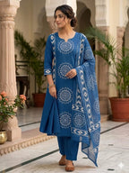 Nyra Pure Cotton Tubelight Work Kurti with Pant & Mal Cotton Dupatta