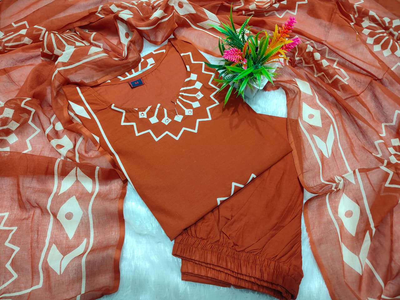 Nyra Pure Cotton Tubelight Work Kurti with Pant & Mal Cotton Dupatta