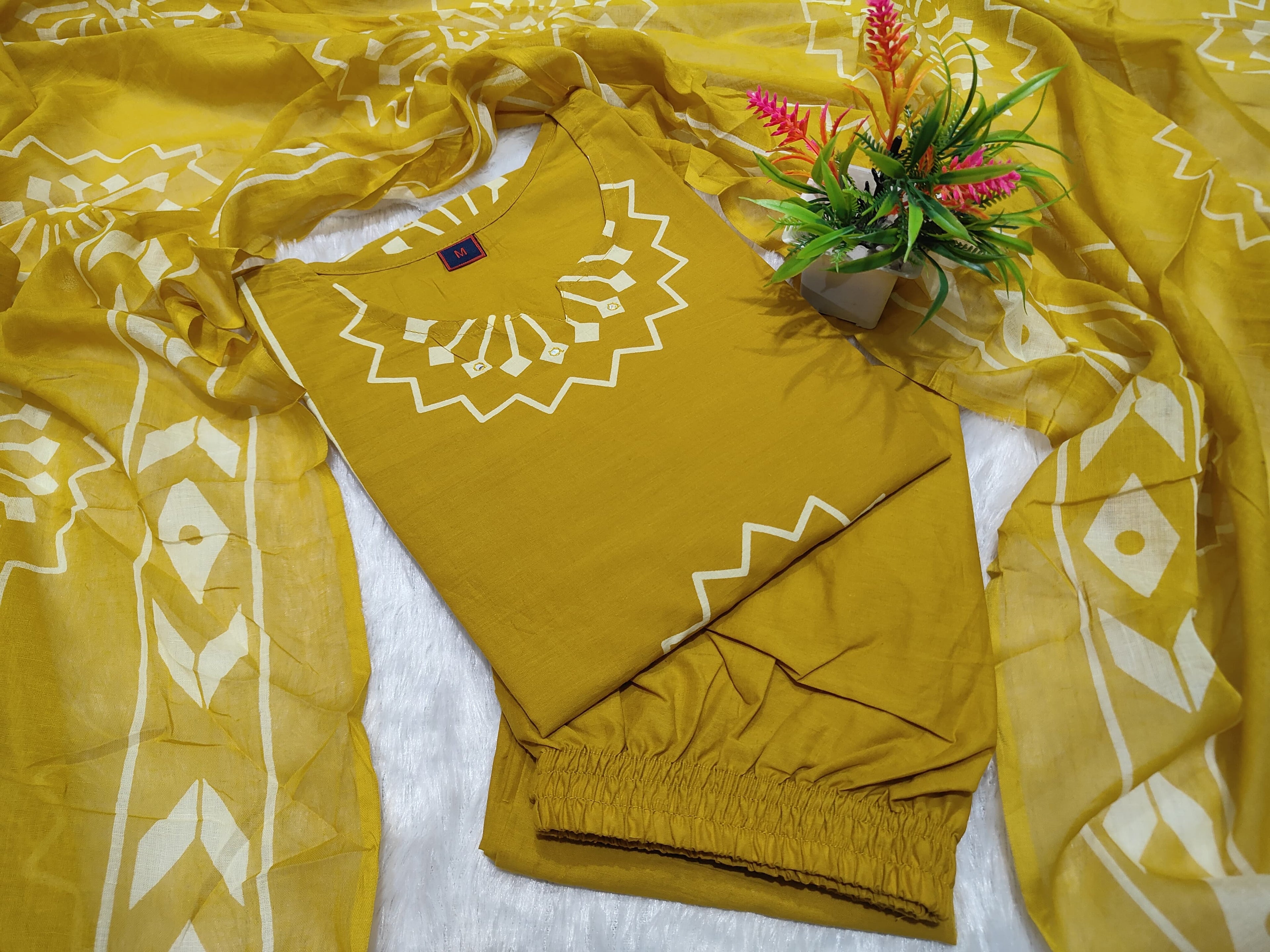 Nyra Pure Cotton Tubelight Work Kurti with Pant & Mal Cotton Dupatta