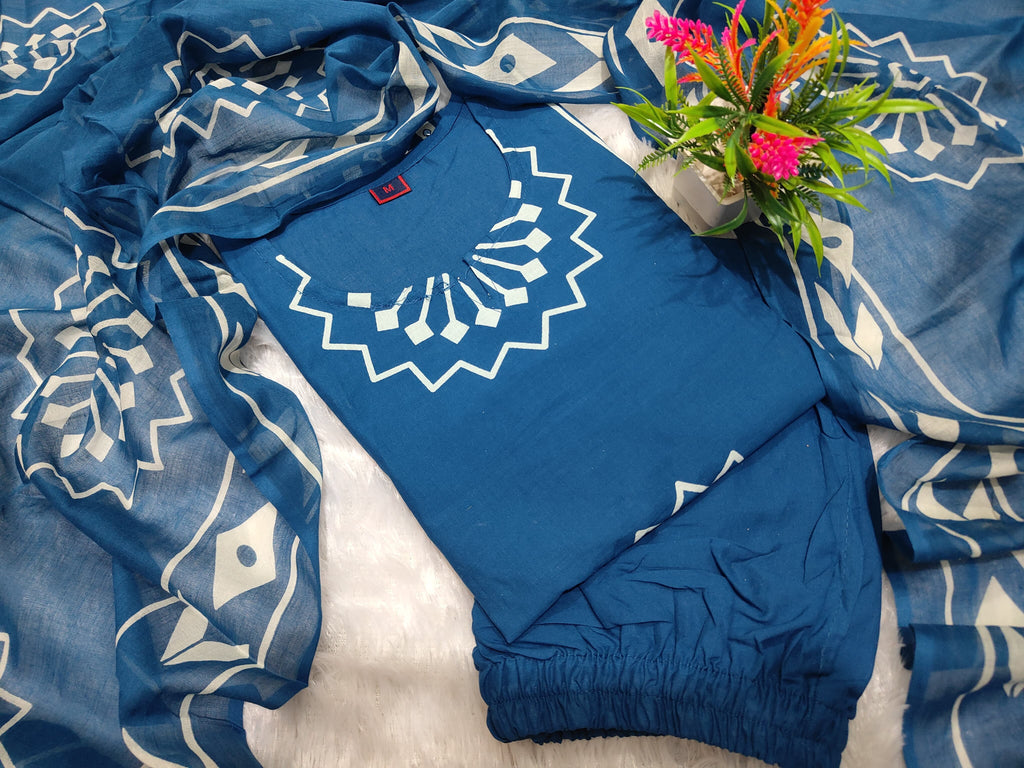 Nyra Pure Cotton Tubelight Work Kurti with Pant & Mal Cotton Dupatta