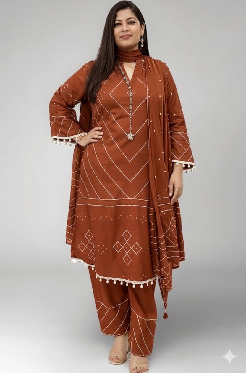 Ishika Cotton Bandhani Print Kurti with Pant & Mulmal Dupatta