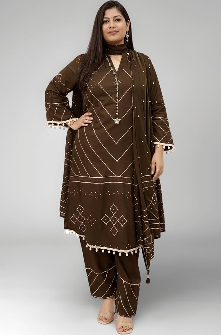 Ishika Cotton Bandhani Print Kurti with Pant & Mulmal Dupatta