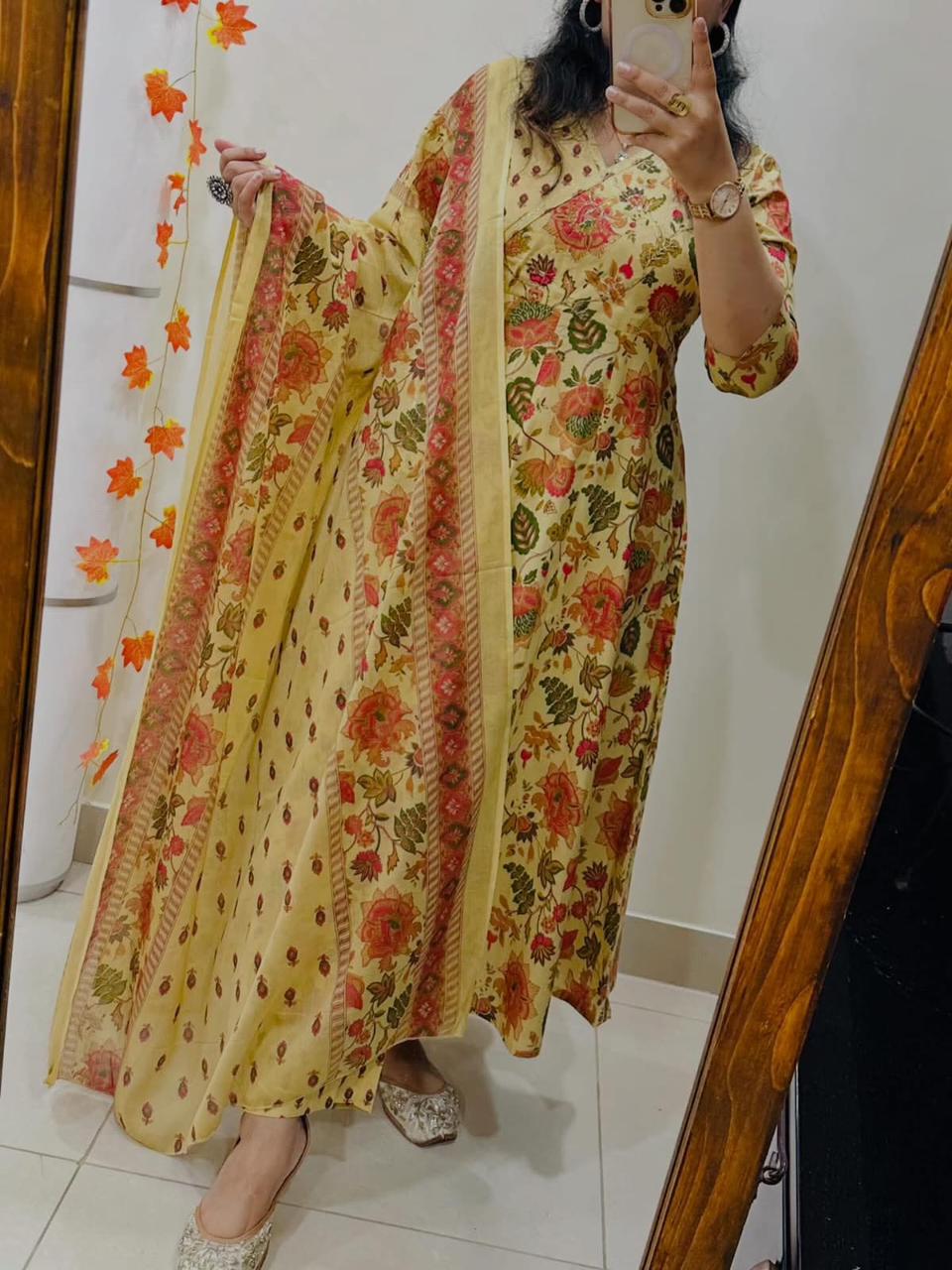 Reyanshi Designer Cotton Bandhani Kurti with Pant & Mulmal Dupatta