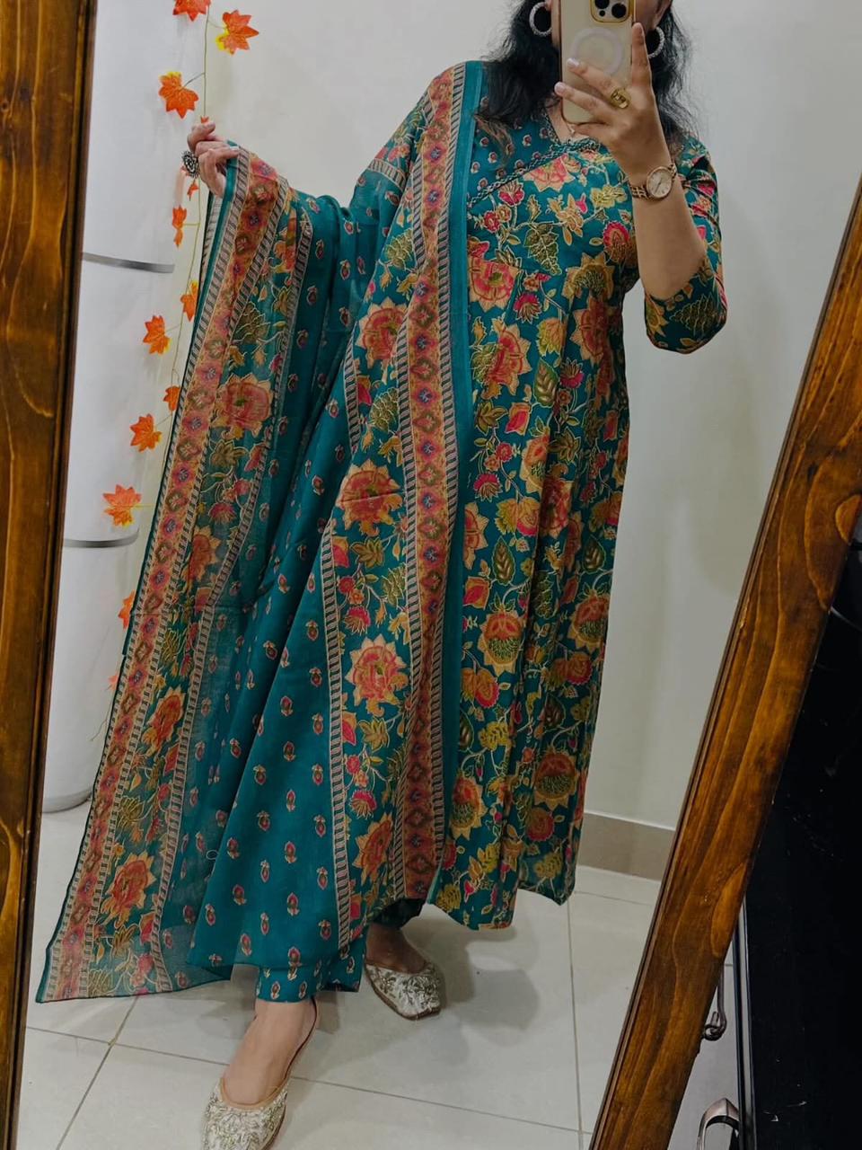 Reyanshi Designer Cotton Bandhani Kurti with Pant & Mulmal Dupatta