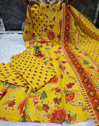 Reyanshi Designer Cotton Bandhani Kurti with Pant & Mulmal Dupatta