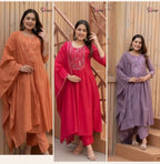 Ruhanika Embroidered Anarkali Suit with Pant & Mul Cotton Dupatta