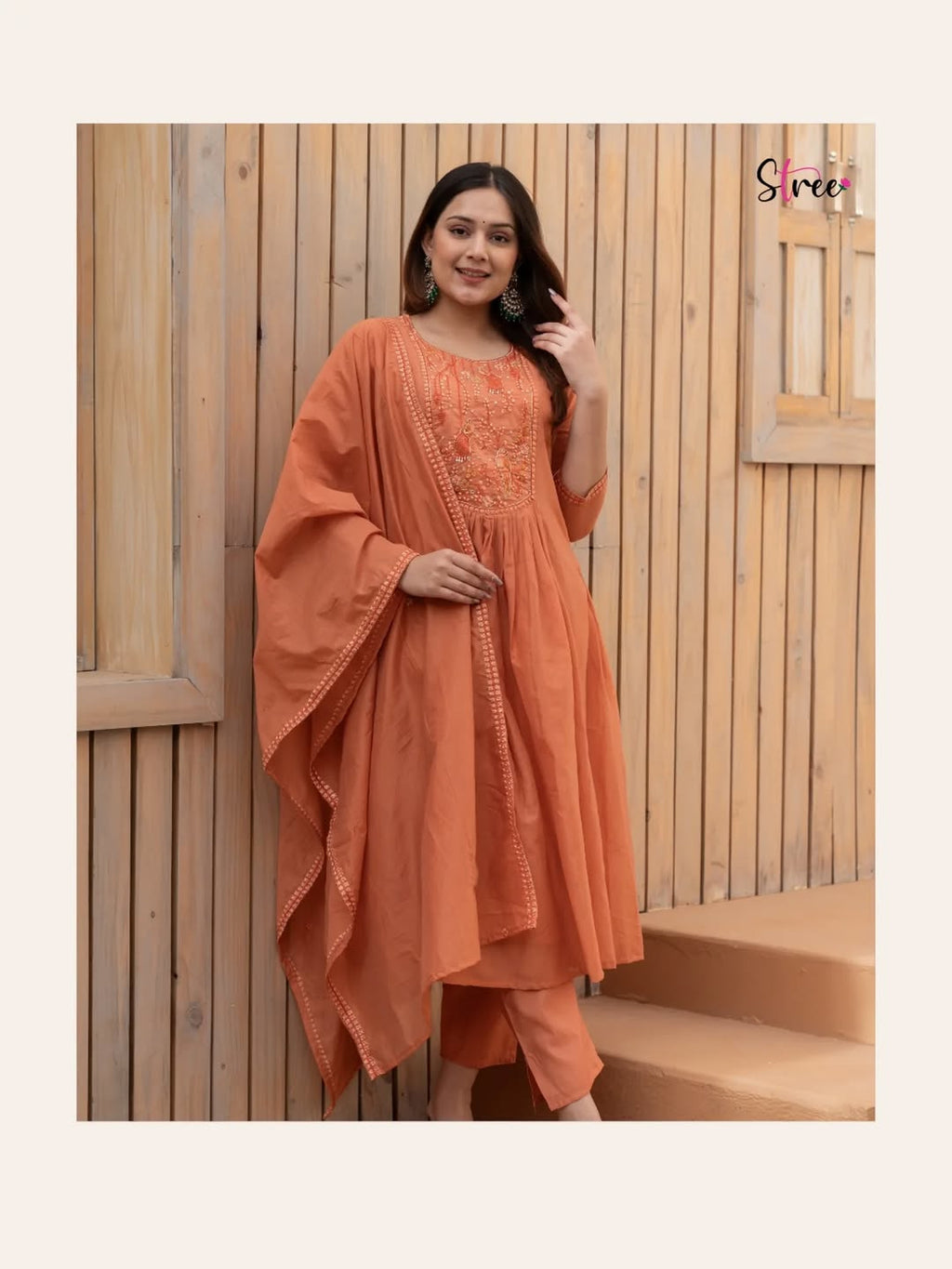 Ruhanika Embroidered Anarkali Suit with Pant & Mul Cotton Dupatta