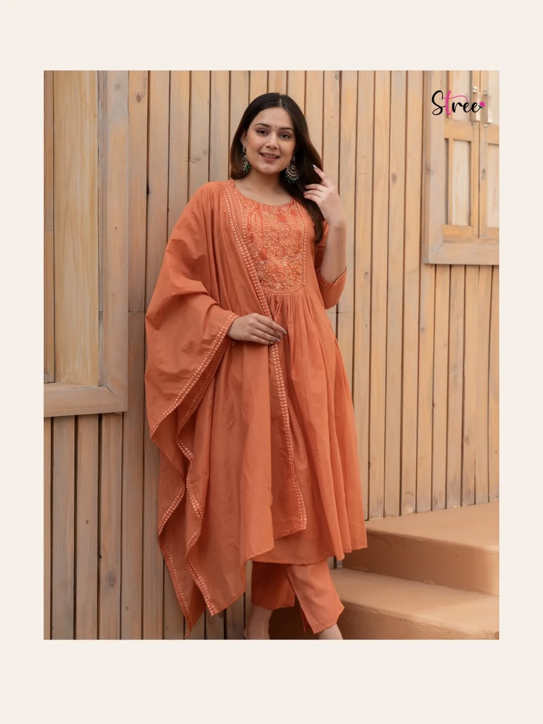 Ruhanika Embroidered Anarkali Suit with Pant & Mul Cotton Dupatta
