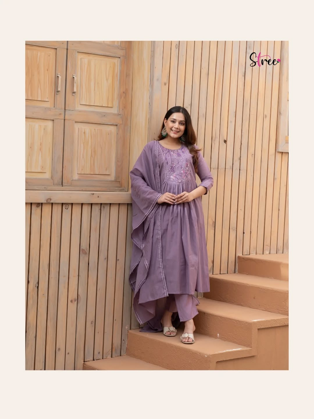 Ruhanika Embroidered Anarkali Suit with Pant & Mul Cotton Dupatta