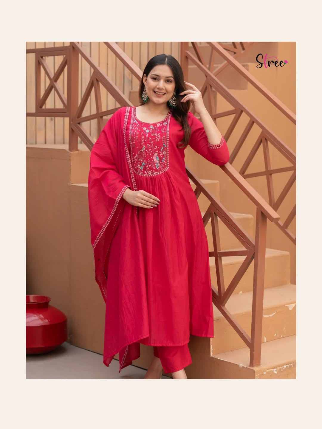 Ruhanika Embroidered Anarkali Suit with Pant & Mul Cotton Dupatta