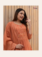 Ruhanika Embroidered Anarkali Suit with Pant & Mul Cotton Dupatta