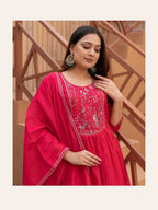 Ruhanika Embroidered Anarkali Suit with Pant & Mul Cotton Dupatta