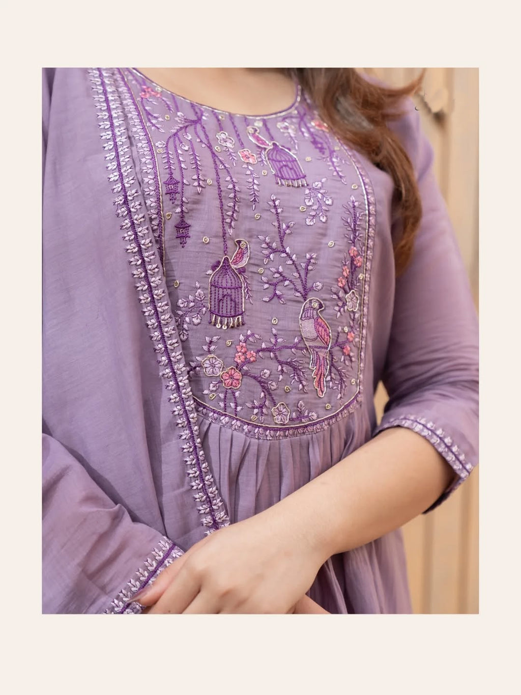 Ruhanika Embroidered Anarkali Suit with Pant & Mul Cotton Dupatta
