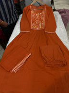 Ruhanika Embroidered Anarkali Suit with Pant & Mul Cotton Dupatta
