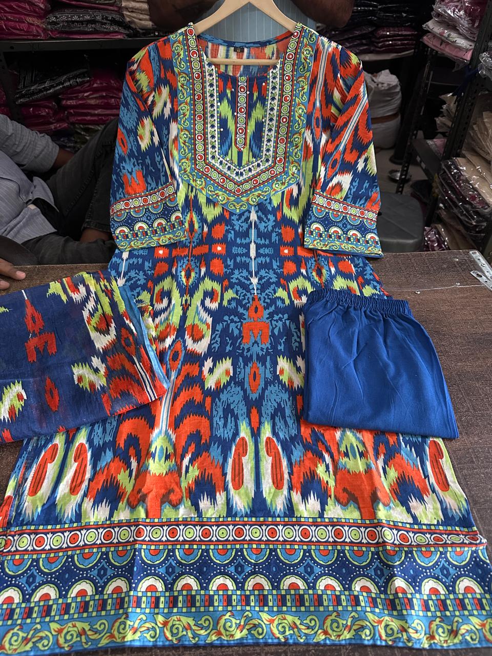 Aadhira Cotton Digital Print & Sequins Work Kurti with Pant & Dupatta