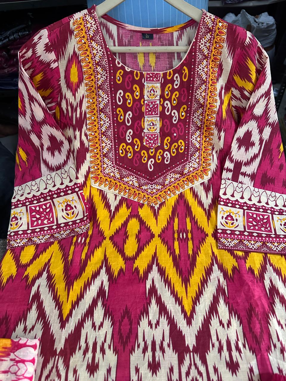 Aadhira Cotton Digital Print & Sequins Work Kurti with Pant & Dupatta