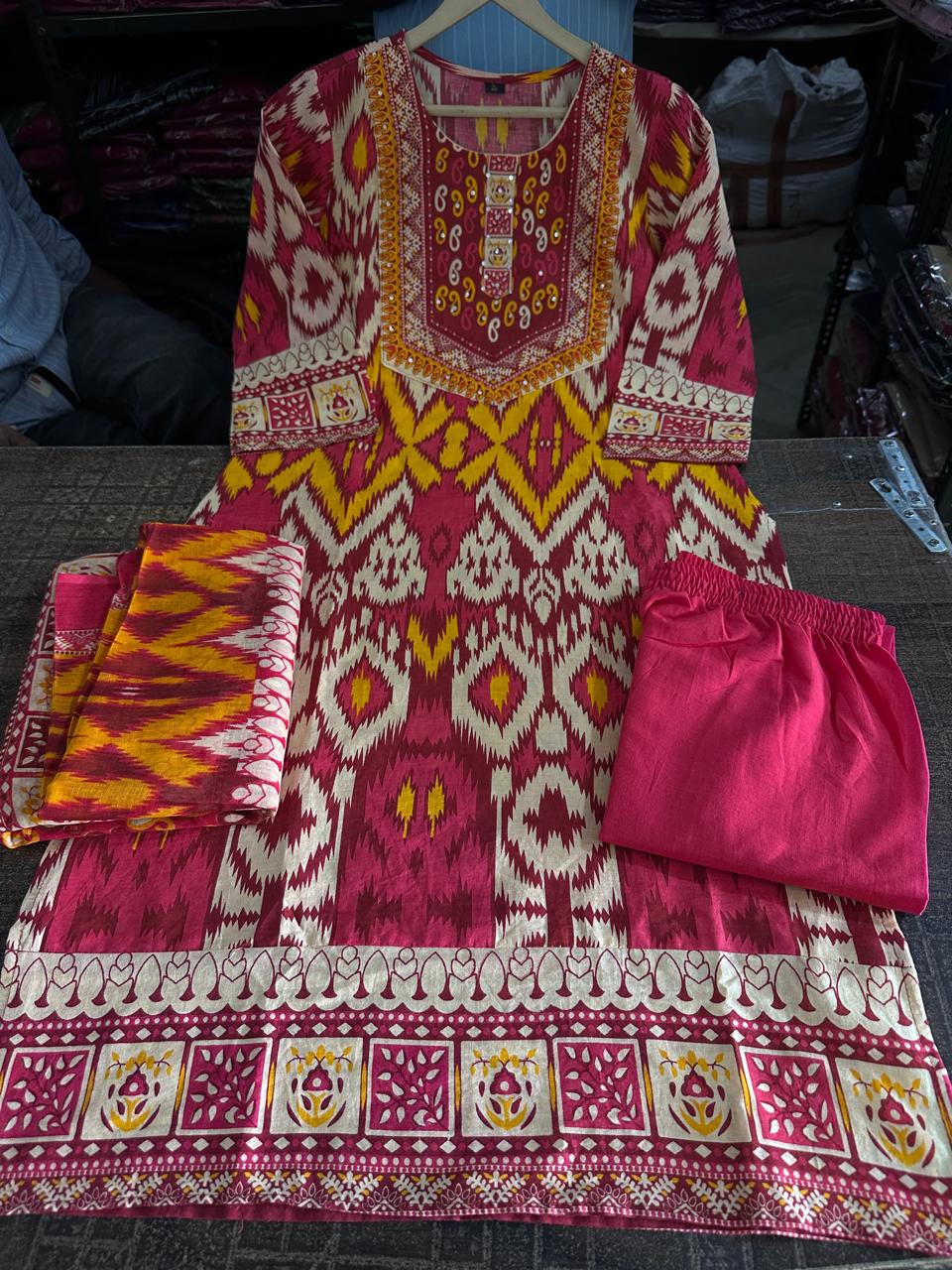 Aadhira Cotton Digital Print & Sequins Work Kurti with Pant & Dupatta