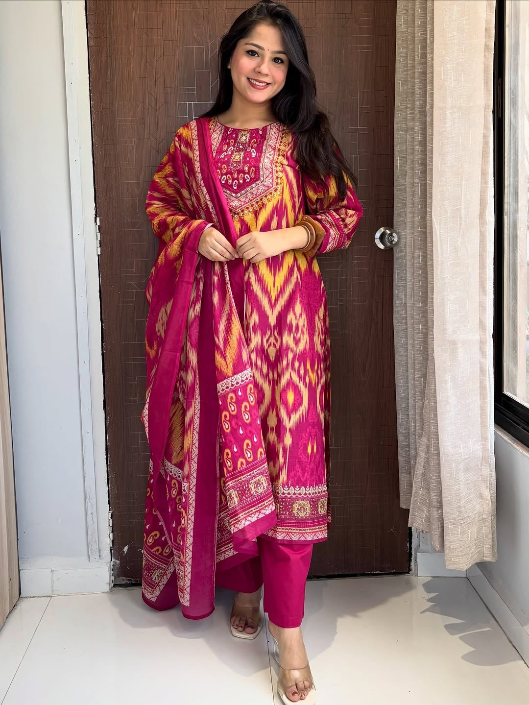 Aadhira Cotton Digital Print & Sequins Work Kurti with Pant & Dupatta