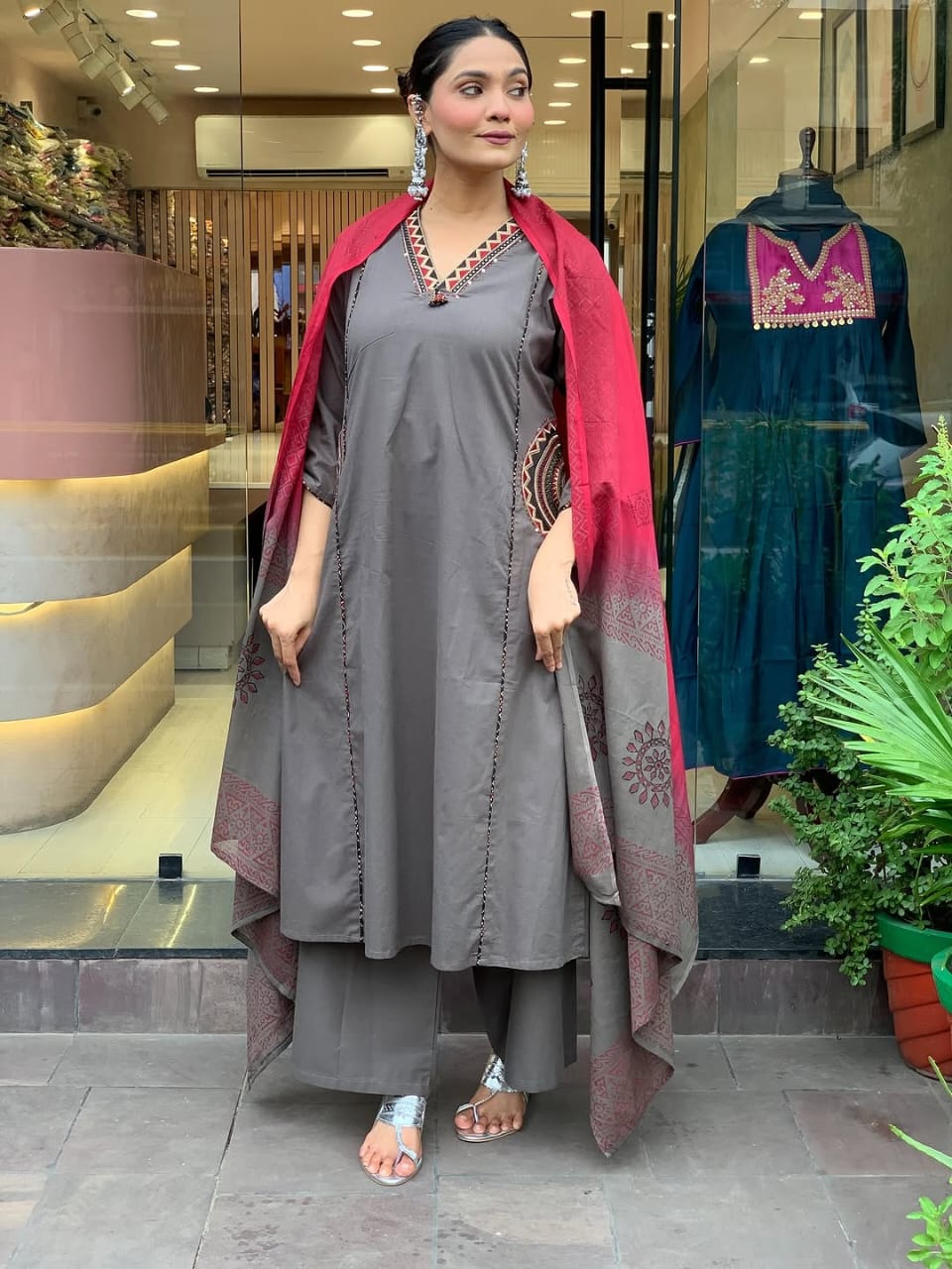Yutika Pure Cotton Embroidered Yoke Suit with Pant & Dupatta