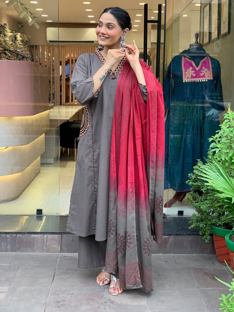 Yutika Pure Cotton Embroidered Yoke Suit with Pant & Dupatta