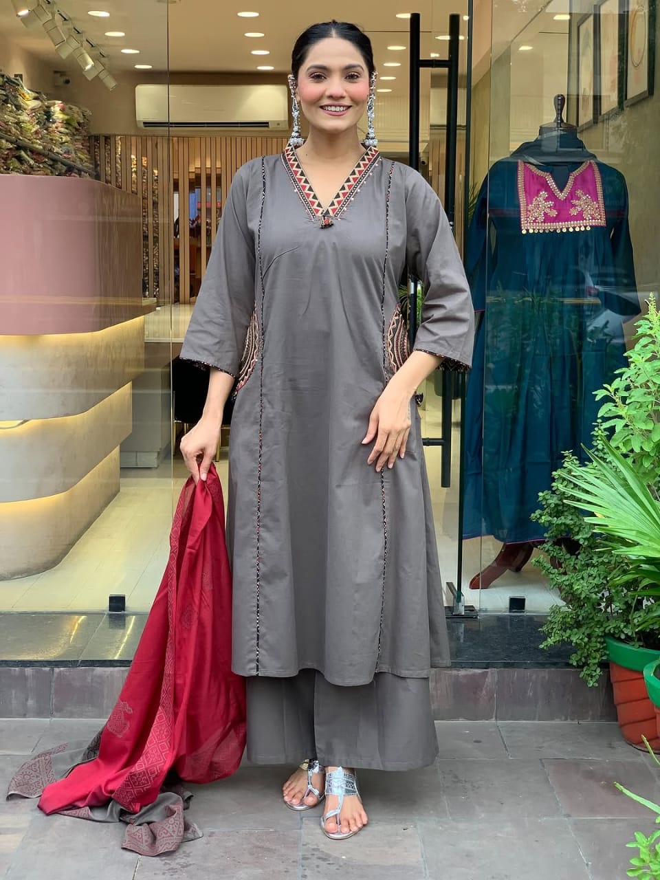Yutika Pure Cotton Embroidered Yoke Suit with Pant & Dupatta