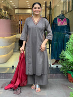 Yutika Pure Cotton Embroidered Yoke Suit with Pant & Dupatta