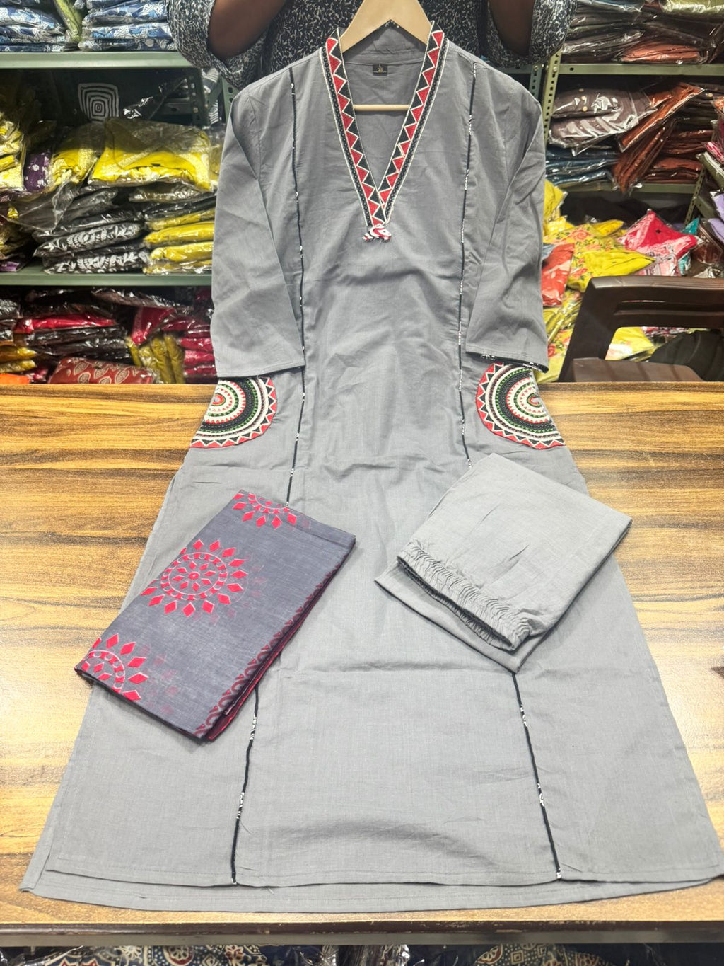 Yutika Pure Cotton Embroidered Yoke Suit with Pant & Dupatta