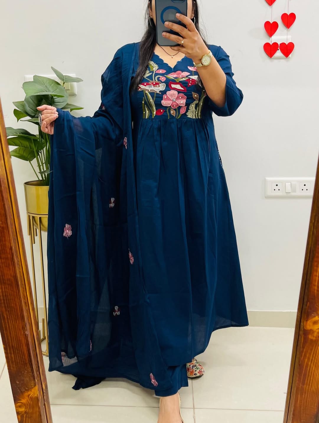 Tavishi Cotton Embroidered Anarkali Suit with Pant & Dupatta