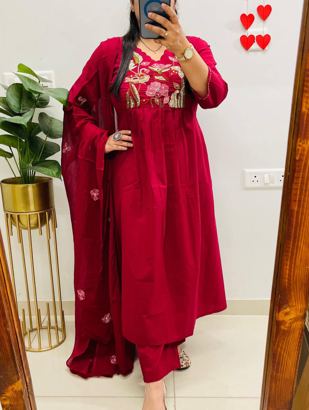 Tavishi Cotton Embroidered Anarkali Suit with Pant & Dupatta