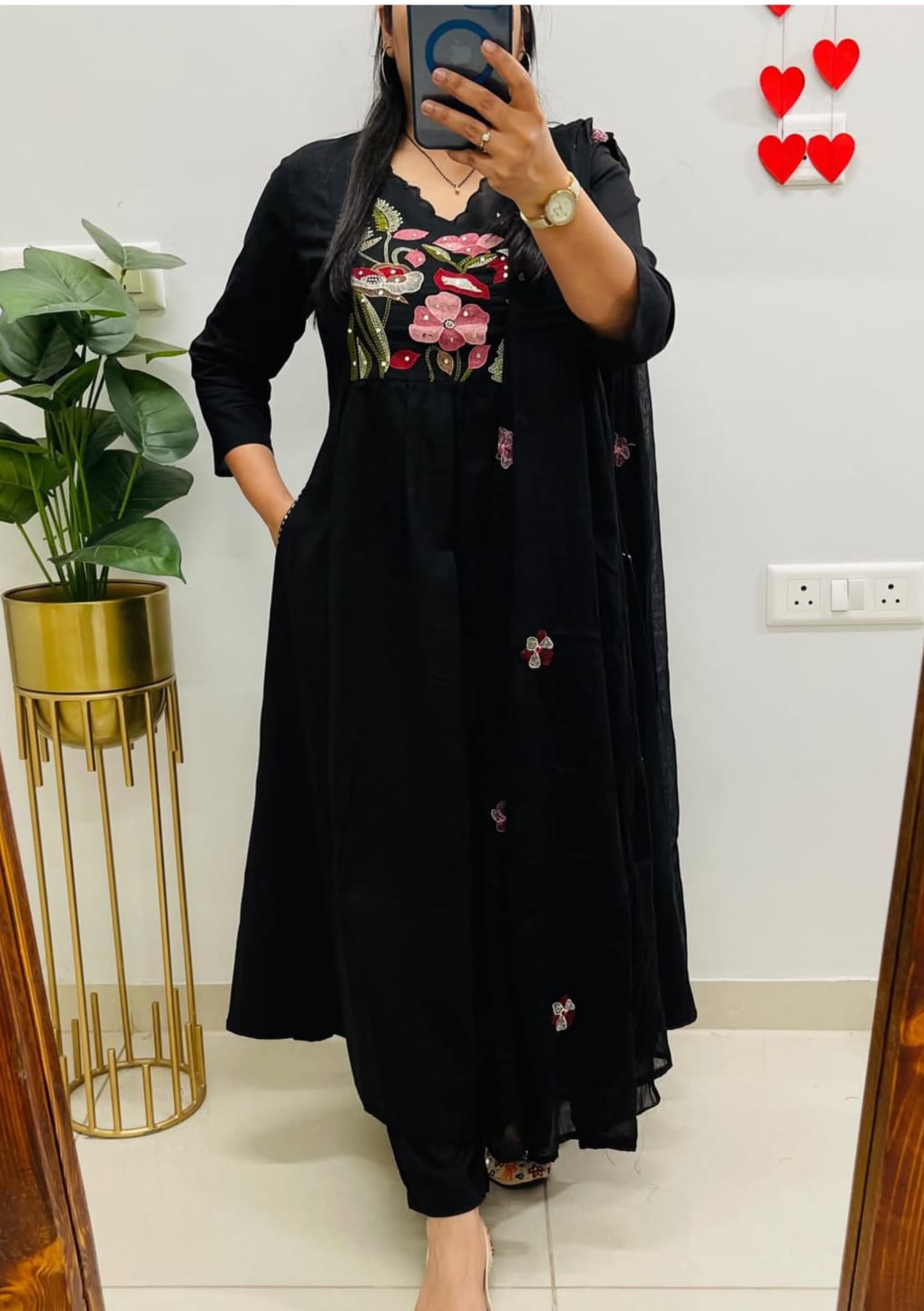 Tavishi Cotton Embroidered Anarkali Suit with Pant & Dupatta