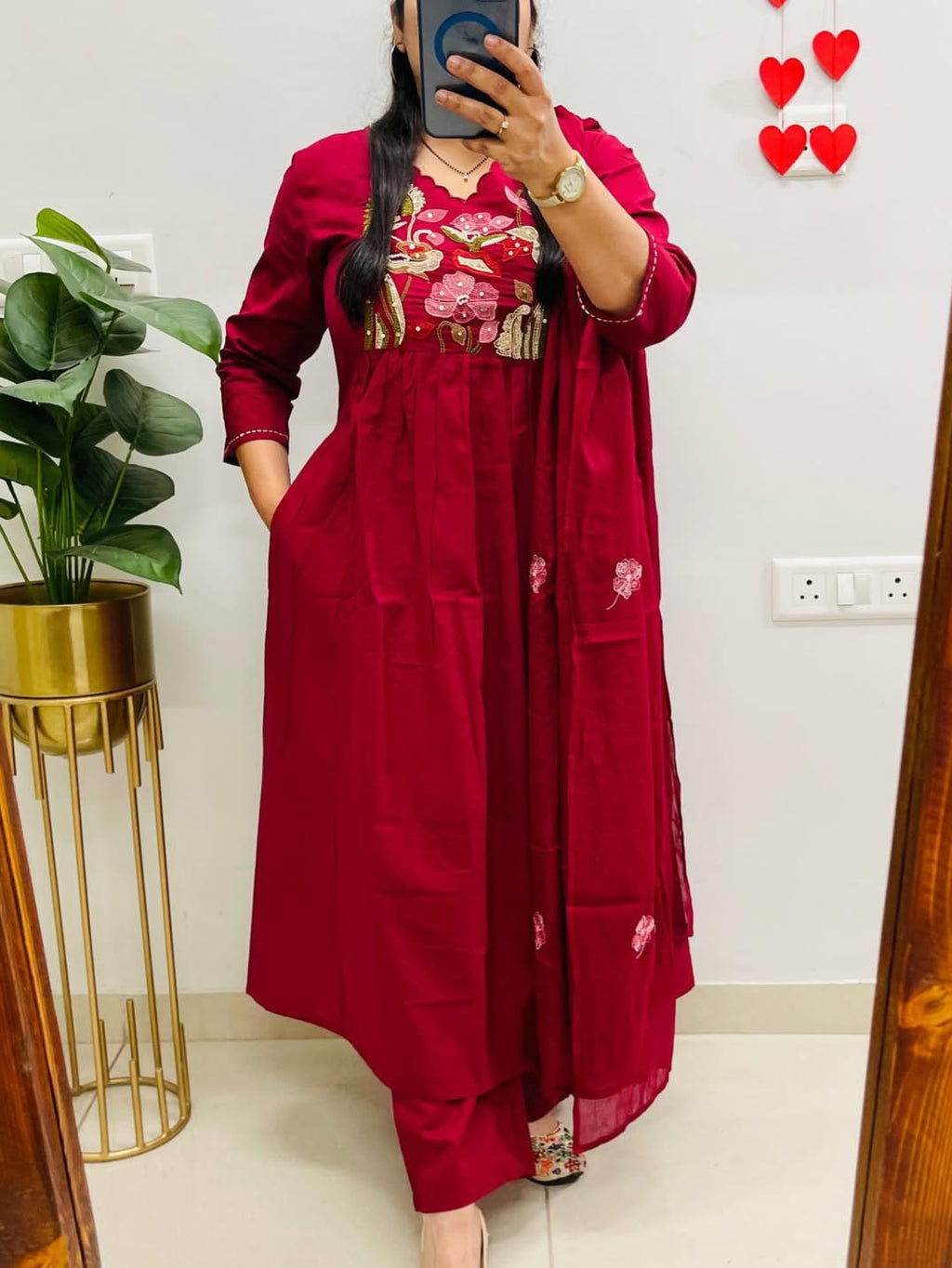 Tavishi Cotton Embroidered Anarkali Suit with Pant & Dupatta