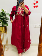 Tavishi Cotton Embroidered Anarkali Suit with Pant & Dupatta