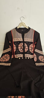 Saanvika Printed Cotton Sequins Katha Work Anarkali Kurta Set with Pant & Dupatta