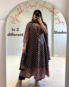 Madhurima Printed Cotton Sequins Katha Work Anarkali Kurta with Pant & Dupatta