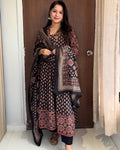 Madhurima Printed Cotton Sequins Katha Work Anarkali Kurta with Pant & Dupatta