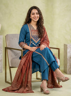 Kashvi Pure Cotton Yoke Embroidered Suit Set with Pant & Dupatta