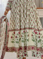 Anvitha Cotton Hand Work Kurti Set with Malmal Dupatta