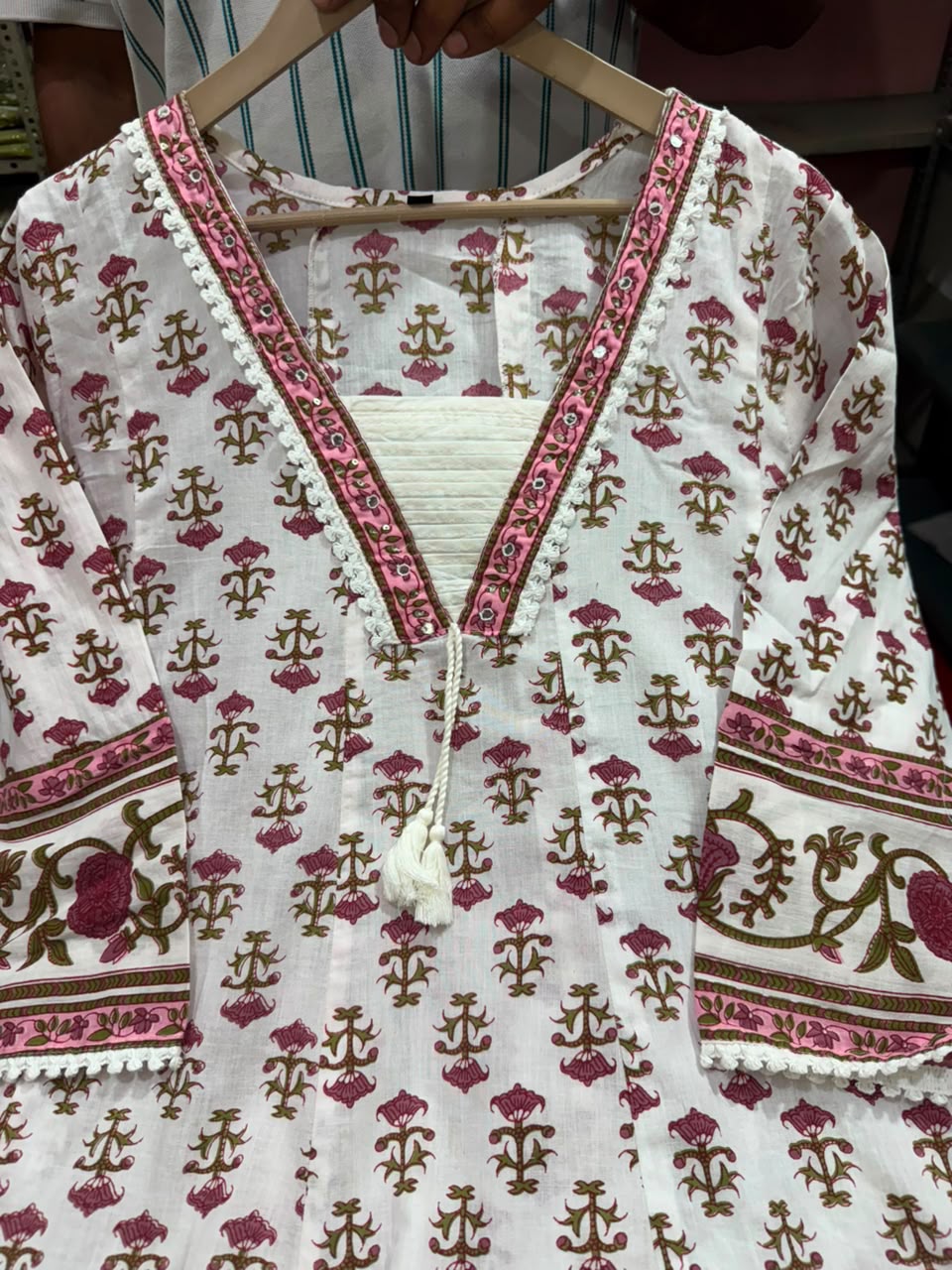 Anvitha Cotton Hand Work Kurti Set with Malmal Dupatta