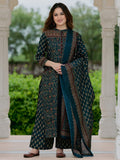 Eshita Handblock Print Cotton Straight Kurta with Palazzo & Dupatta