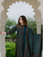 Eshita Handblock Print Cotton Straight Kurta with Palazzo & Dupatta
