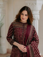 Eshita Handblock Print Cotton Straight Kurta with Palazzo & Dupatta