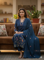 Aarna Heavy Pure Cotton Embroidered Kurti with Pant & Dupatta