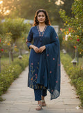 Aarna Heavy Pure Cotton Embroidered Kurti with Pant & Dupatta